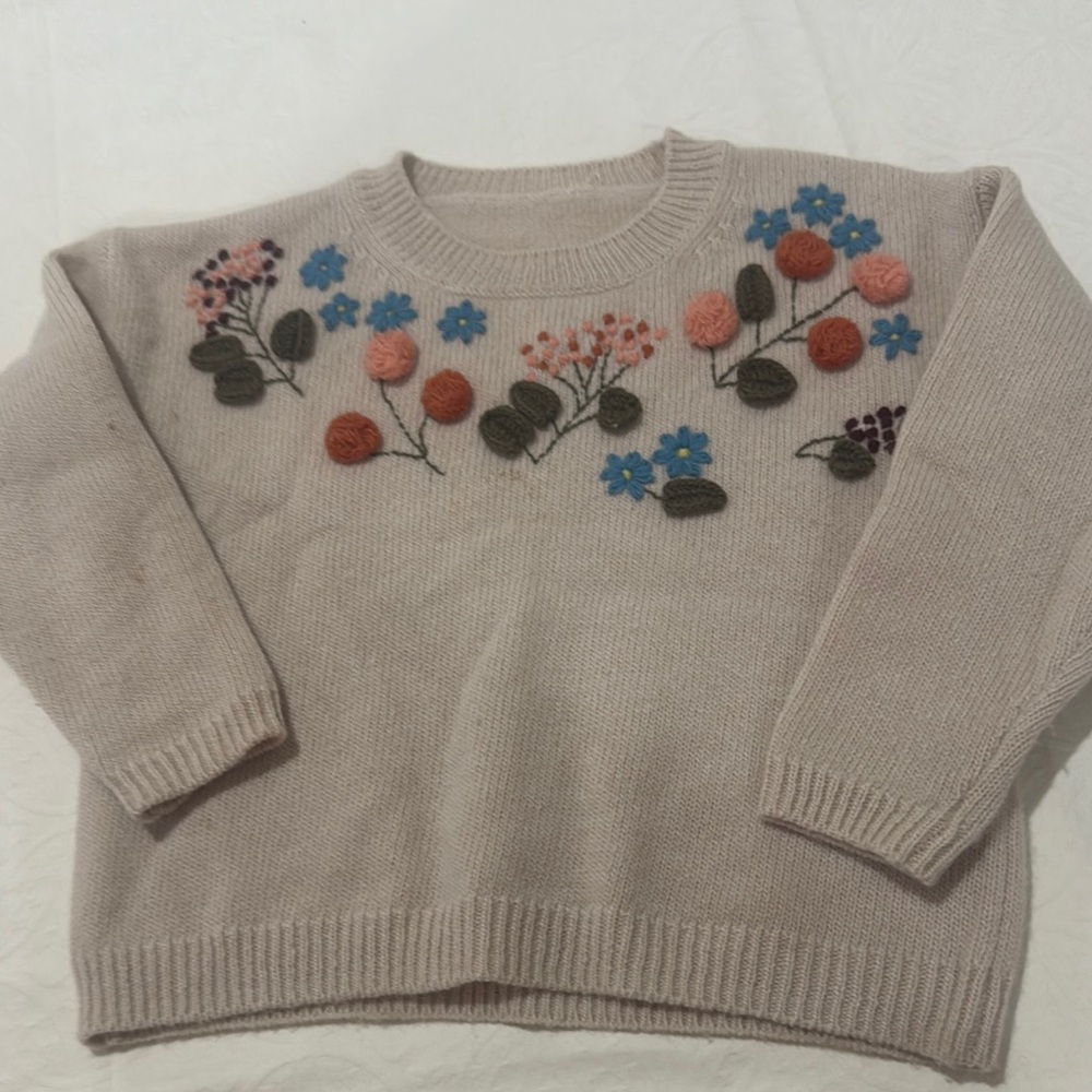 Floral Embroidered baby Sweater - Cream